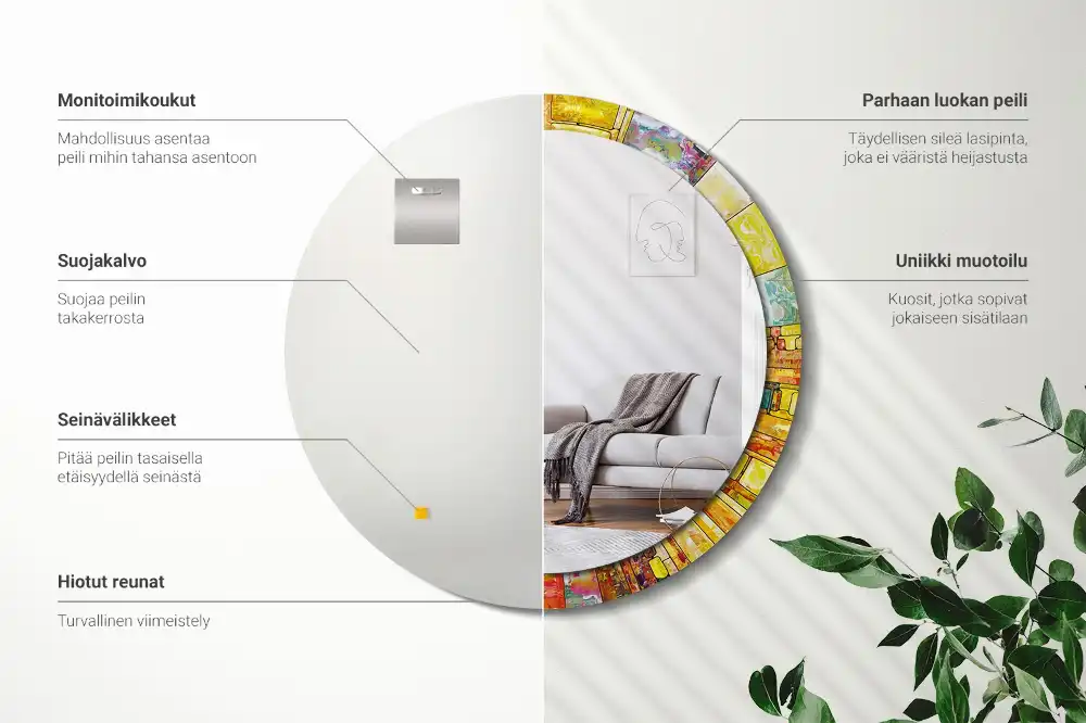 Oglindă decorativă rotundă cu vitralii colorate