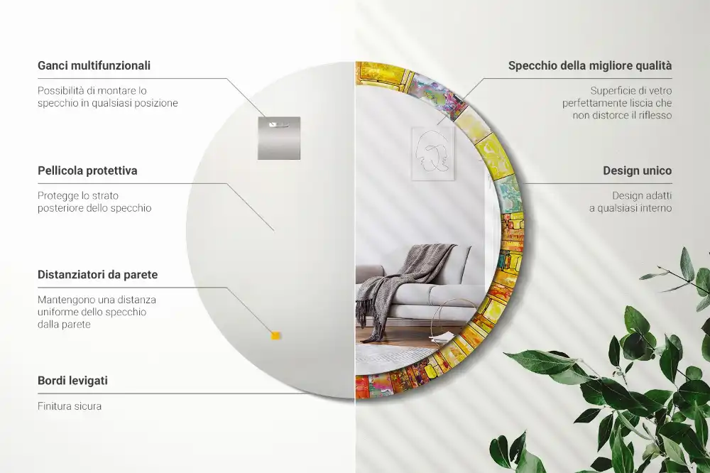 Oglindă decorativă rotundă cu vitralii colorate