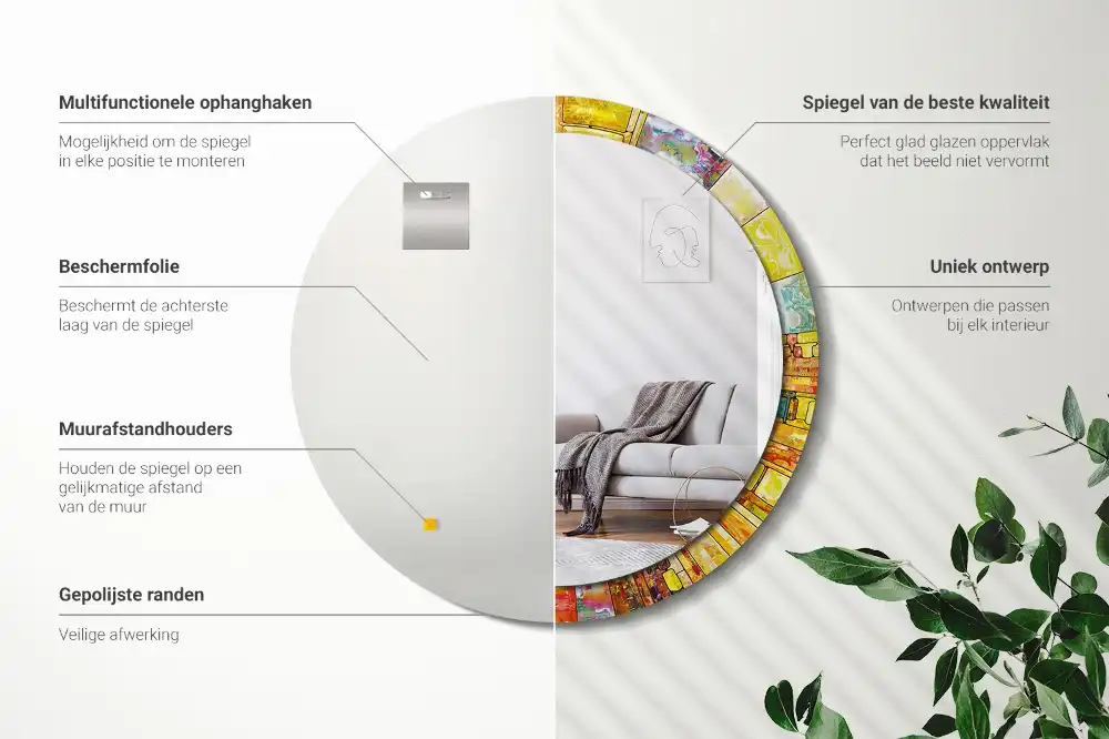 Oglindă decorativă rotundă cu vitralii colorate