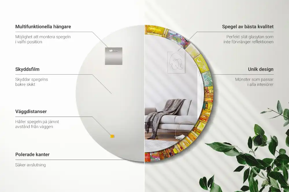 Oglindă decorativă rotundă cu vitralii colorate