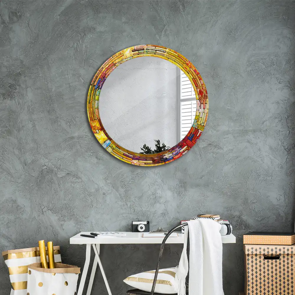 Oglindă decorativă rotundă cu vitralii colorate
