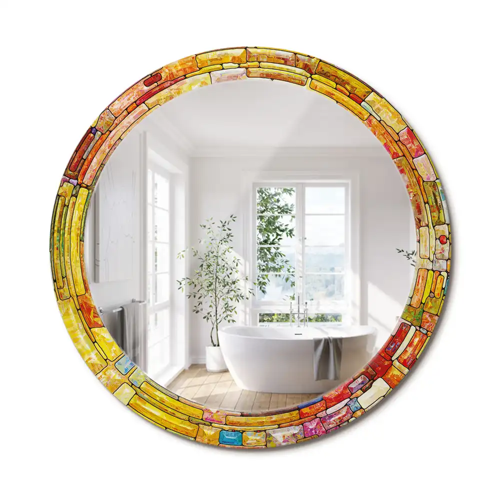 Oglindă decorativă rotundă cu vitralii colorate