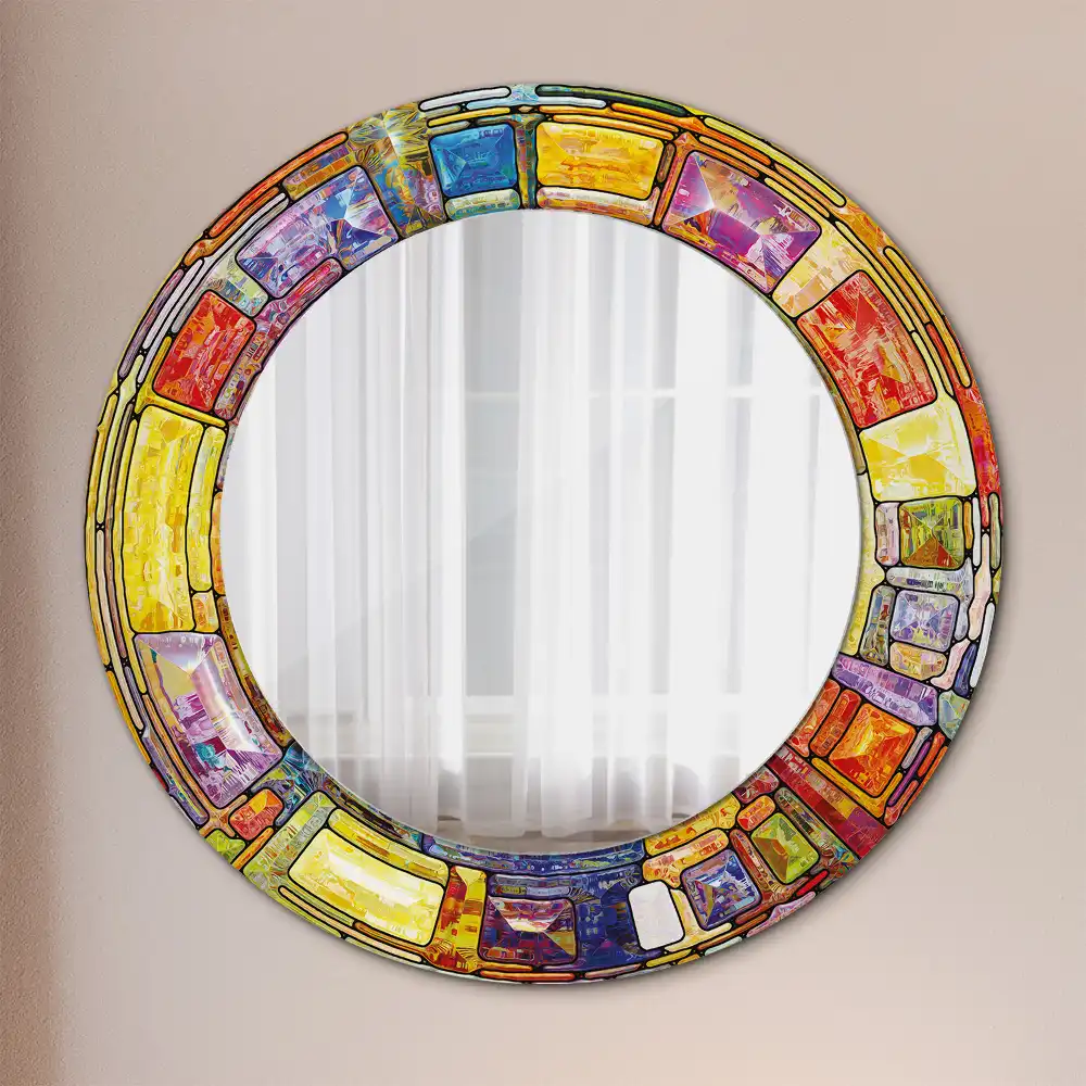 Oglindă decorativă rotundă cu vitralii colorate