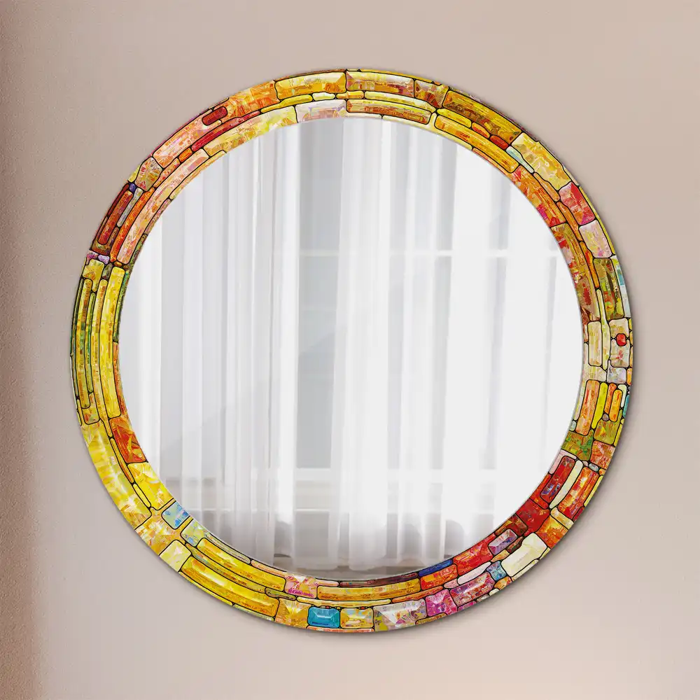 Oglindă decorativă rotundă cu vitralii colorate