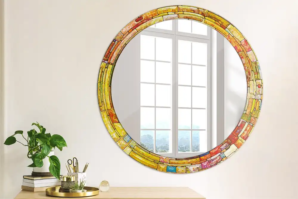 Oglindă decorativă rotundă cu vitralii colorate