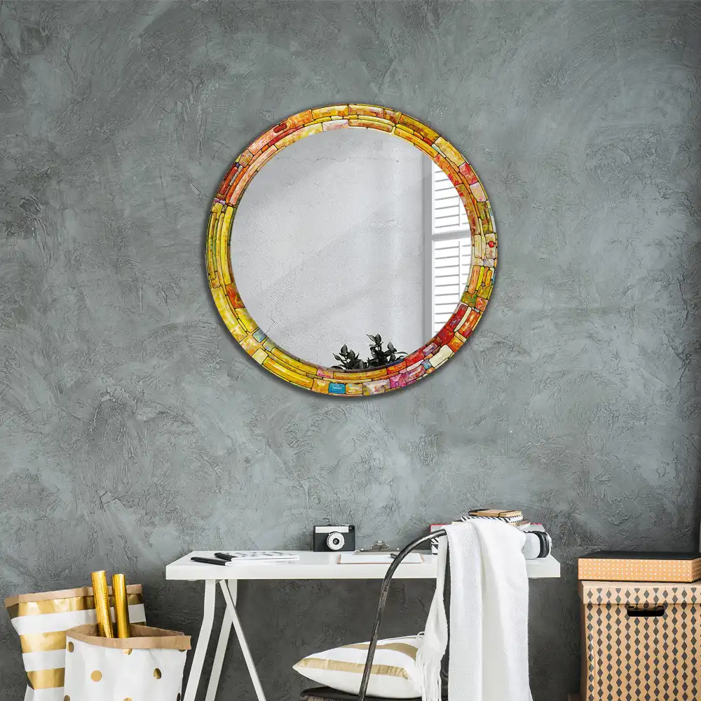 Oglindă decorativă rotundă cu vitralii colorate