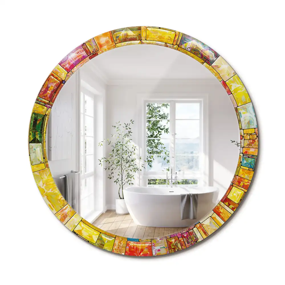 Oglindă decorativă rotundă cu vitralii colorate