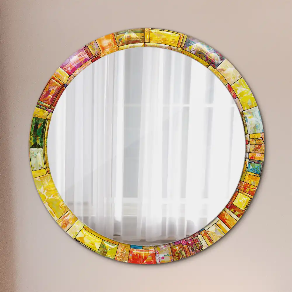 Oglindă decorativă rotundă cu vitralii colorate