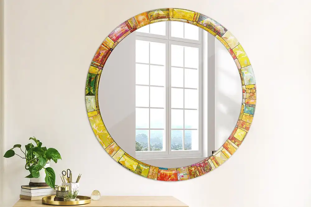 Oglindă decorativă rotundă cu vitralii colorate