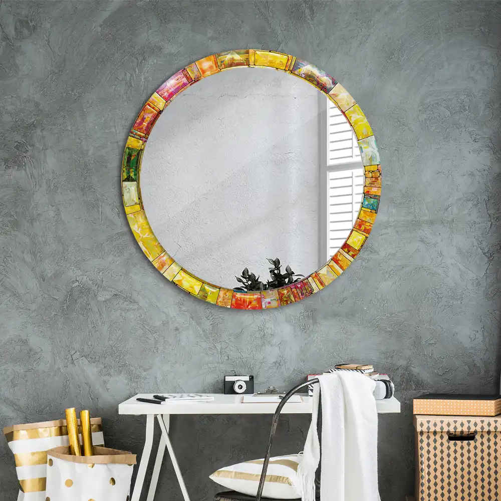 Oglindă decorativă rotundă cu vitralii colorate