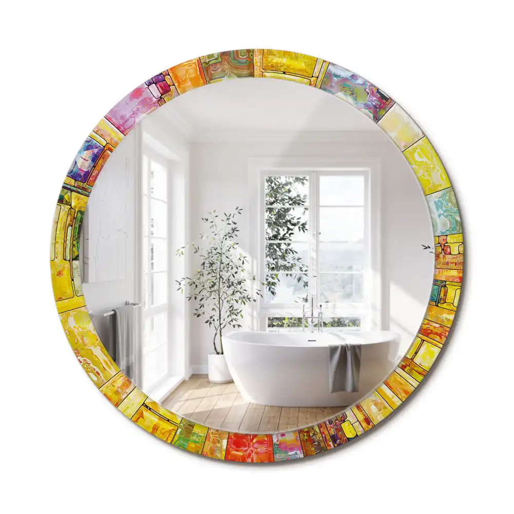 Oglindă decorativă rotundă cu vitralii colorate
