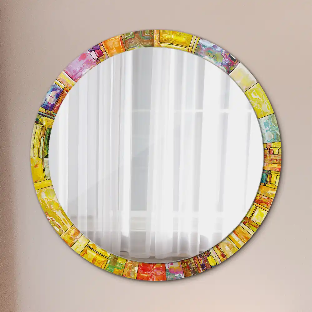 Oglindă decorativă rotundă cu vitralii colorate
