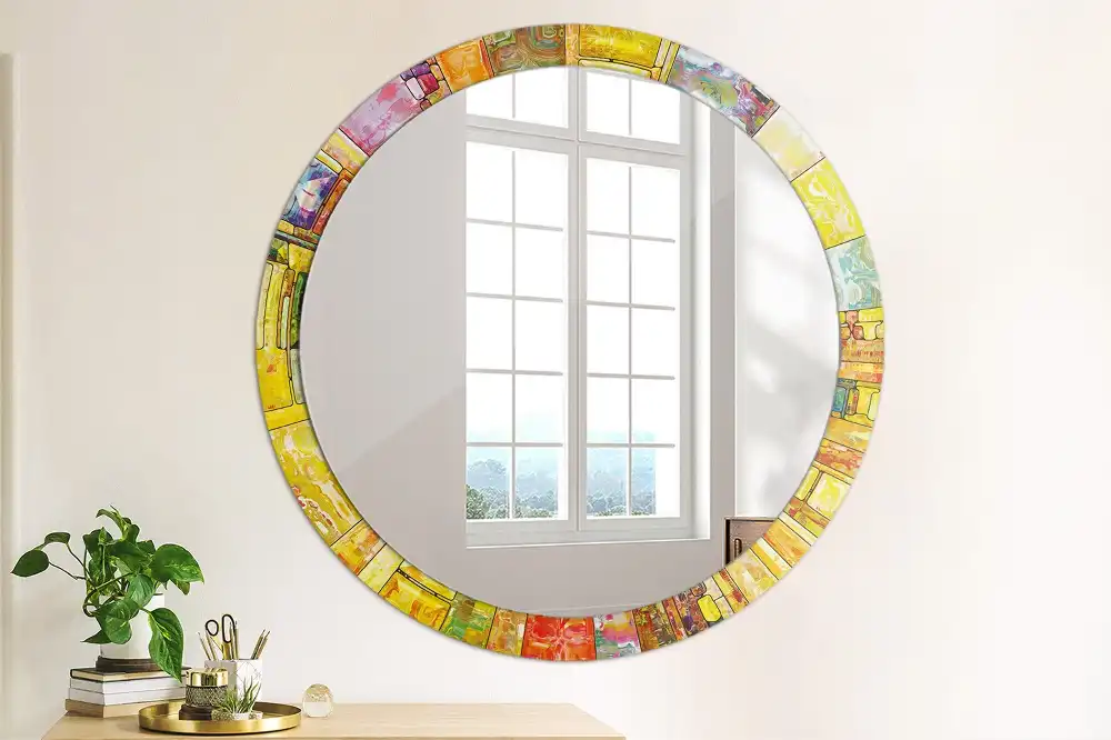 Oglindă decorativă rotundă cu vitralii colorate