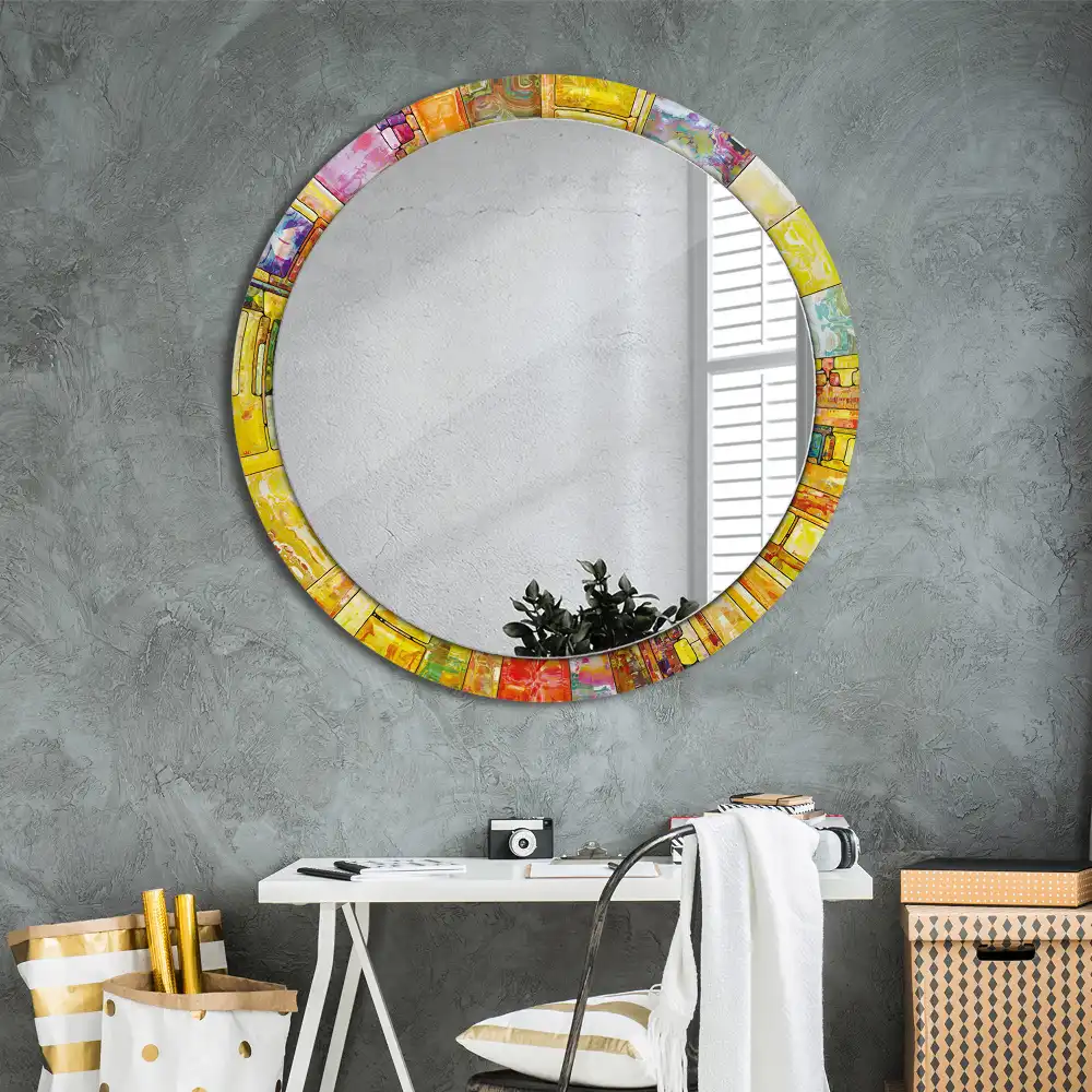 Oglindă decorativă rotundă cu vitralii colorate