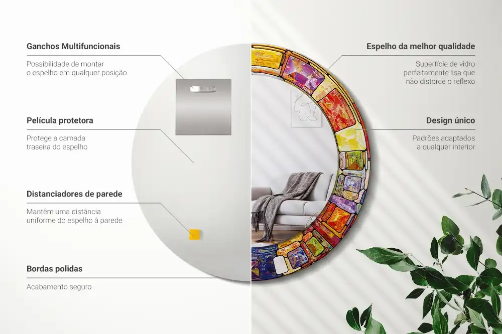 Oglindă decorativă rotundă cu vitralii colorate