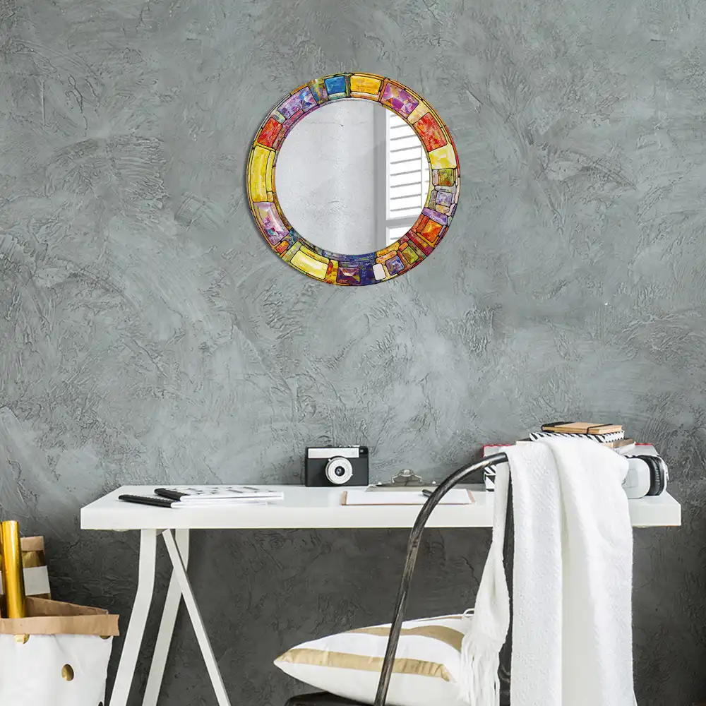 Oglindă decorativă rotundă cu vitralii colorate