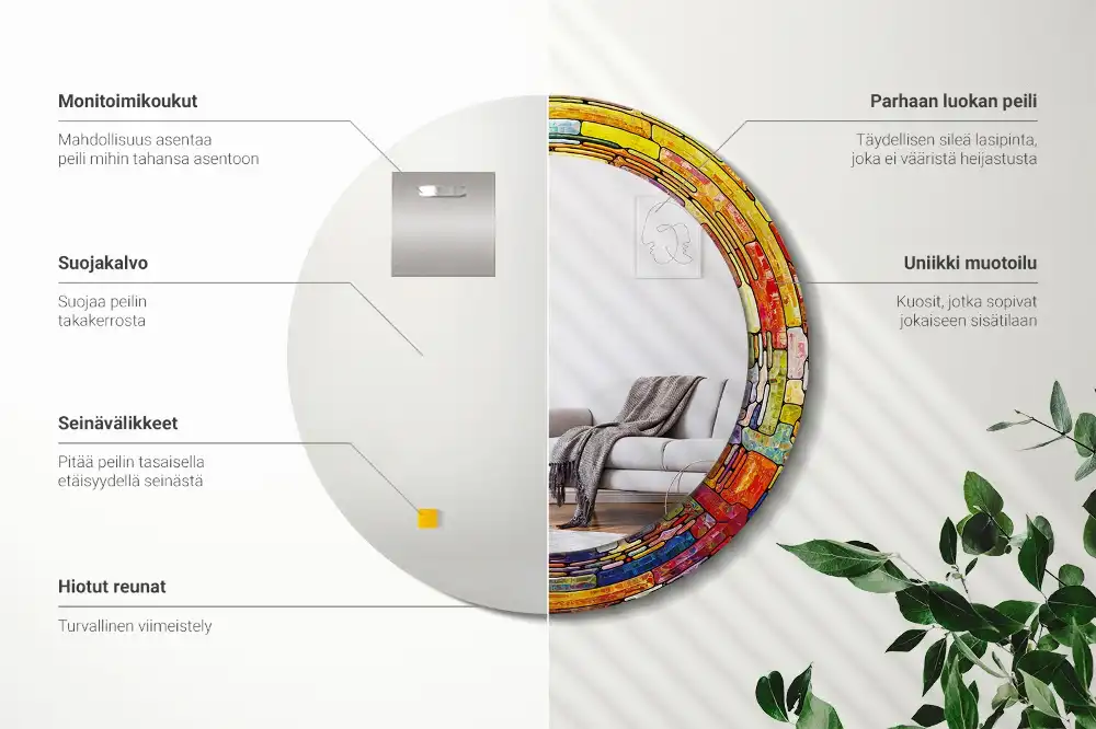 Oglindă decorativă rotundă cu vitralii colorate
