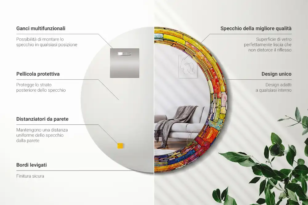 Oglindă decorativă rotundă cu vitralii colorate