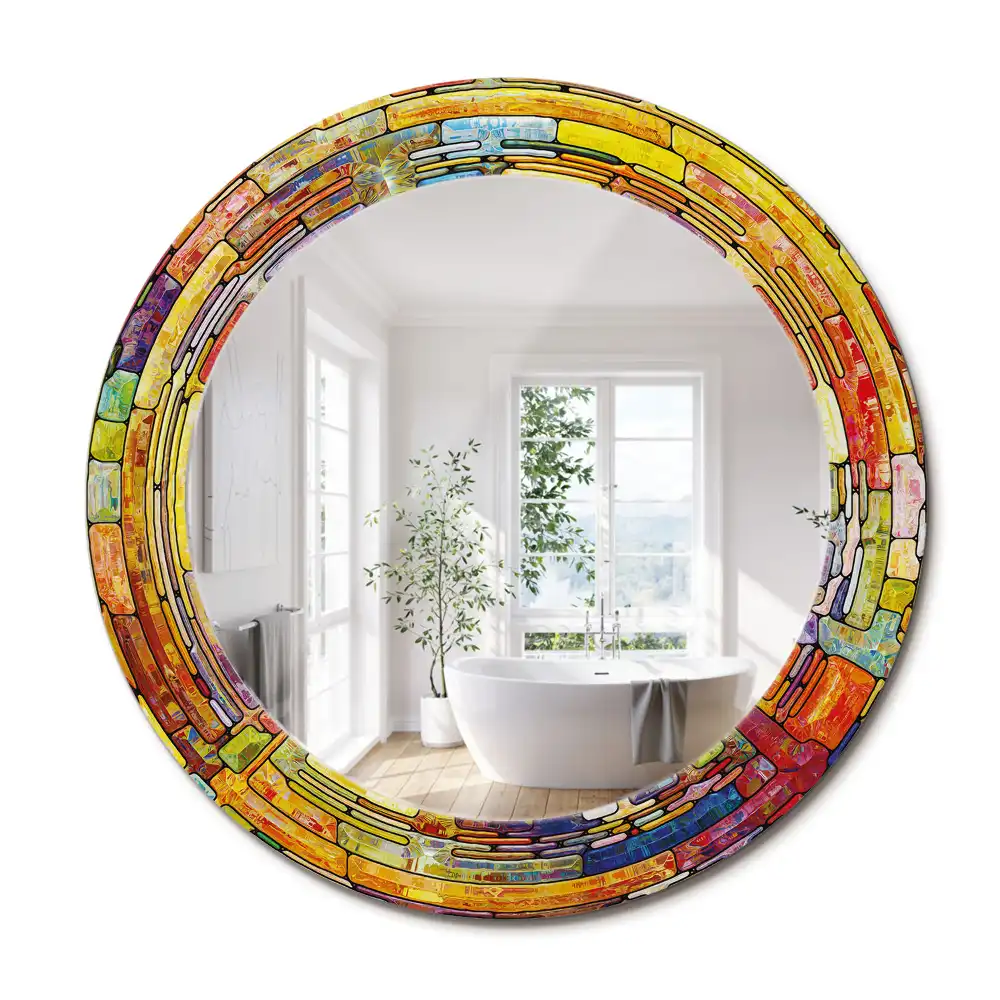 Oglindă decorativă rotundă cu vitralii colorate