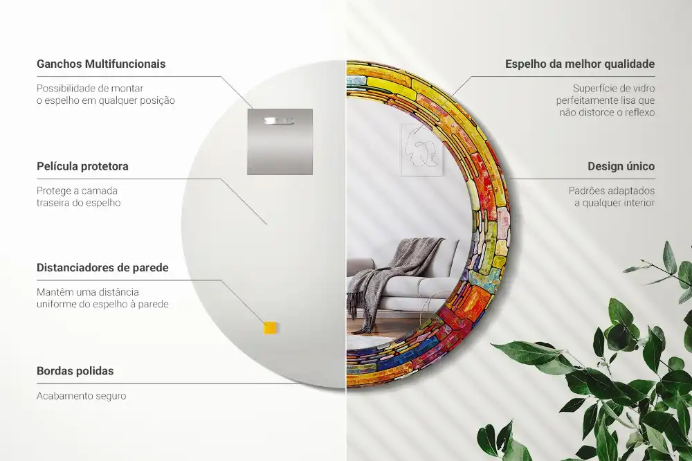 Oglindă decorativă rotundă cu vitralii colorate