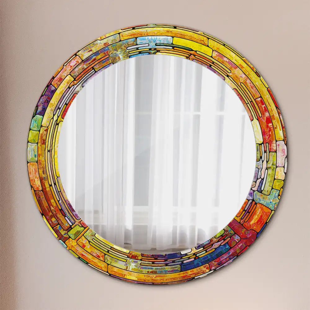 Oglindă decorativă rotundă cu vitralii colorate