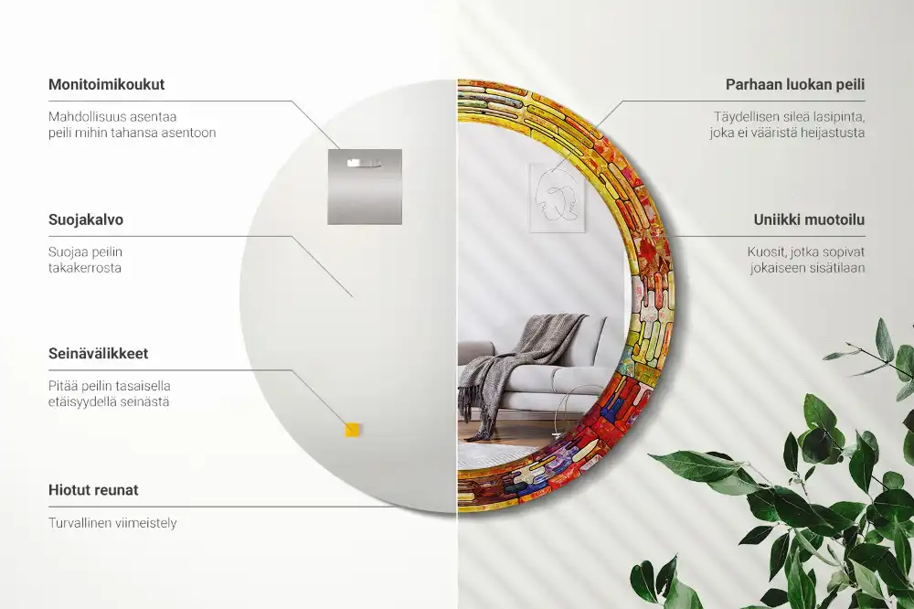 Oglindă decorativă rotundă cu vitralii colorate