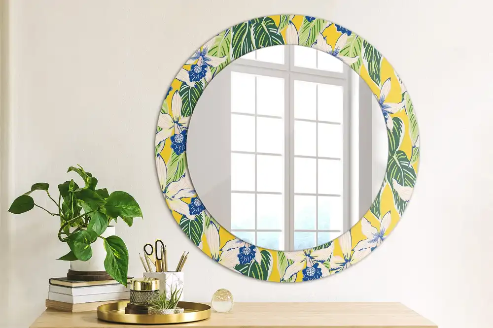 Oglindă decorativă rotundă de perete model orhidee