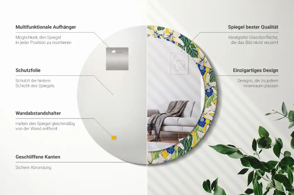 Oglindă decorativă rotundă de perete model orhidee