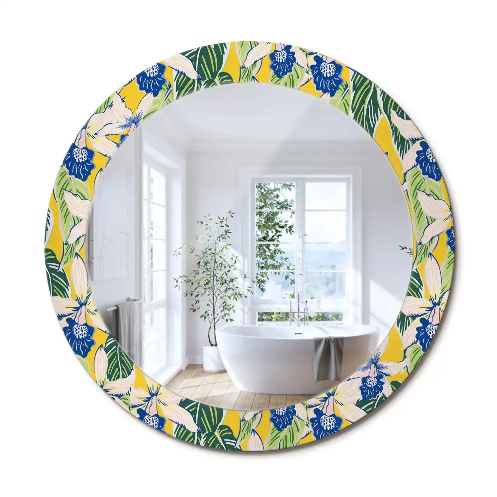 Oglindă decorativă rotundă de perete model orhidee