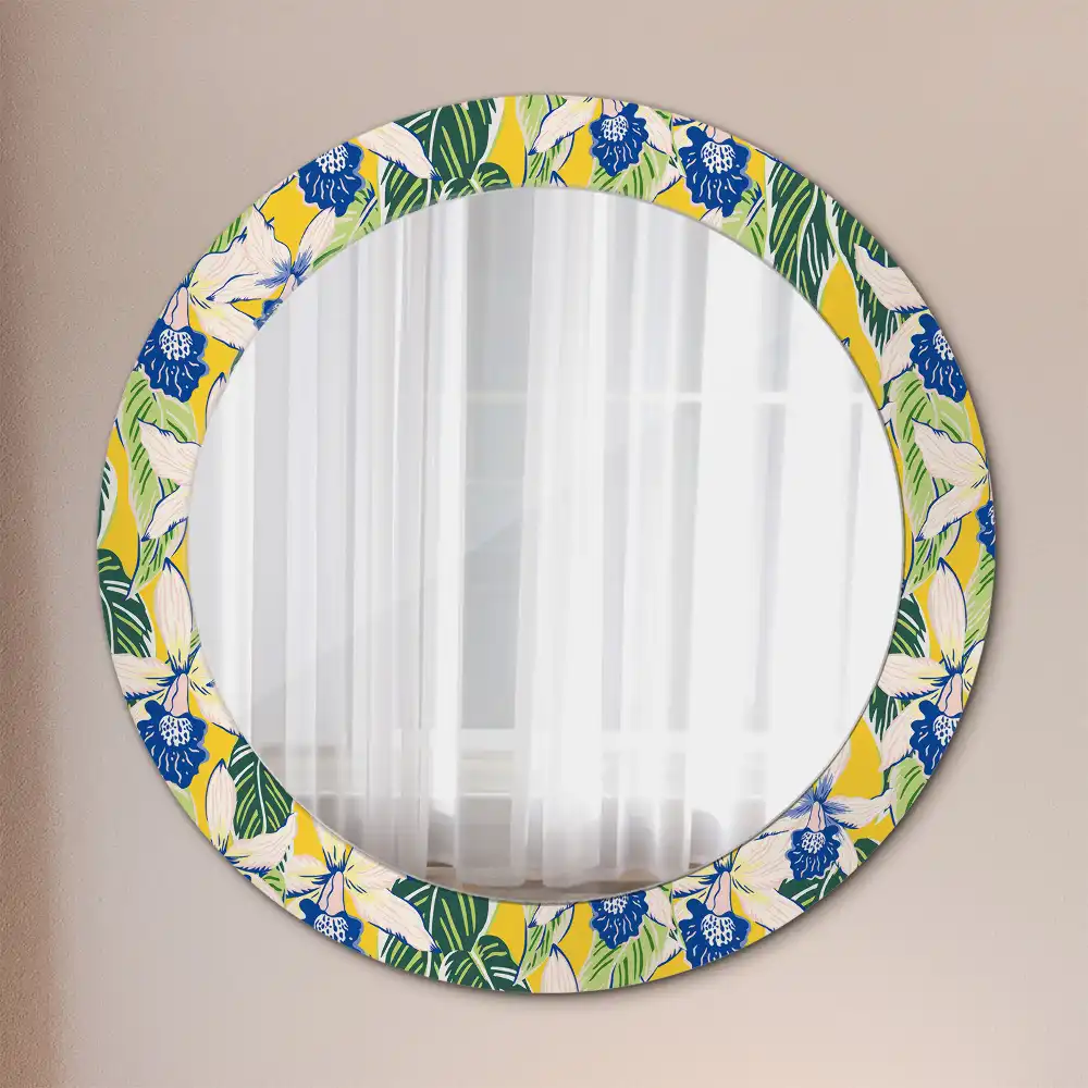 Oglindă decorativă rotundă de perete model orhidee