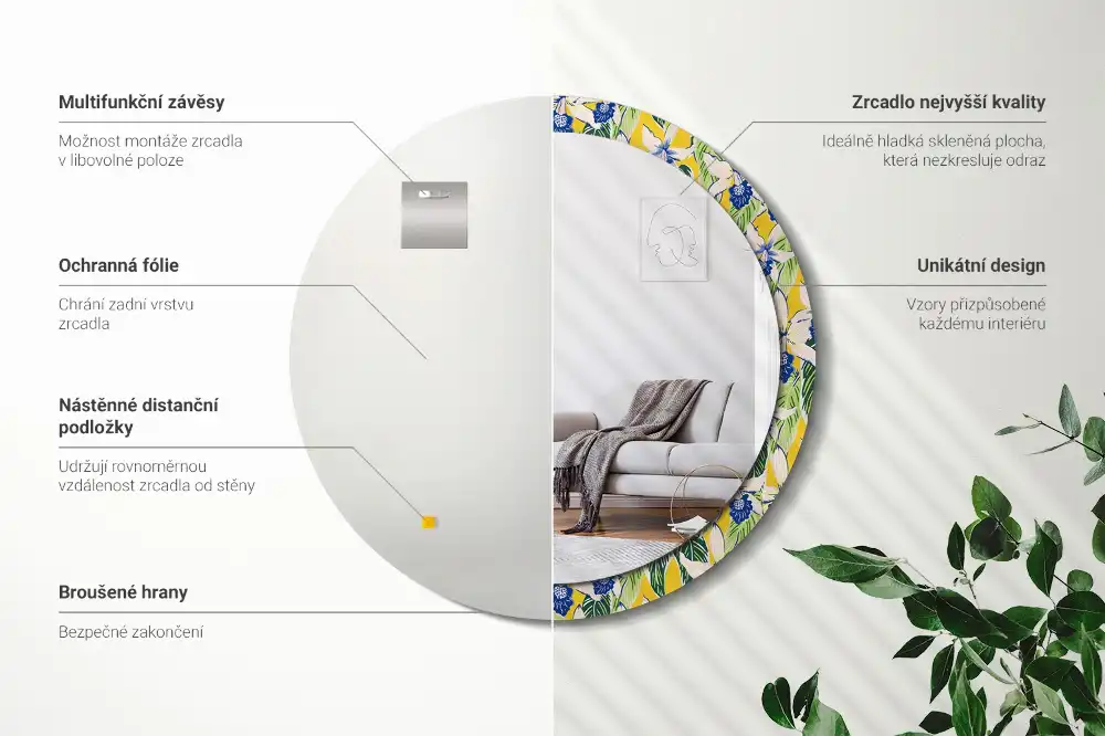 Oglindă decorativă rotundă de perete model orhidee