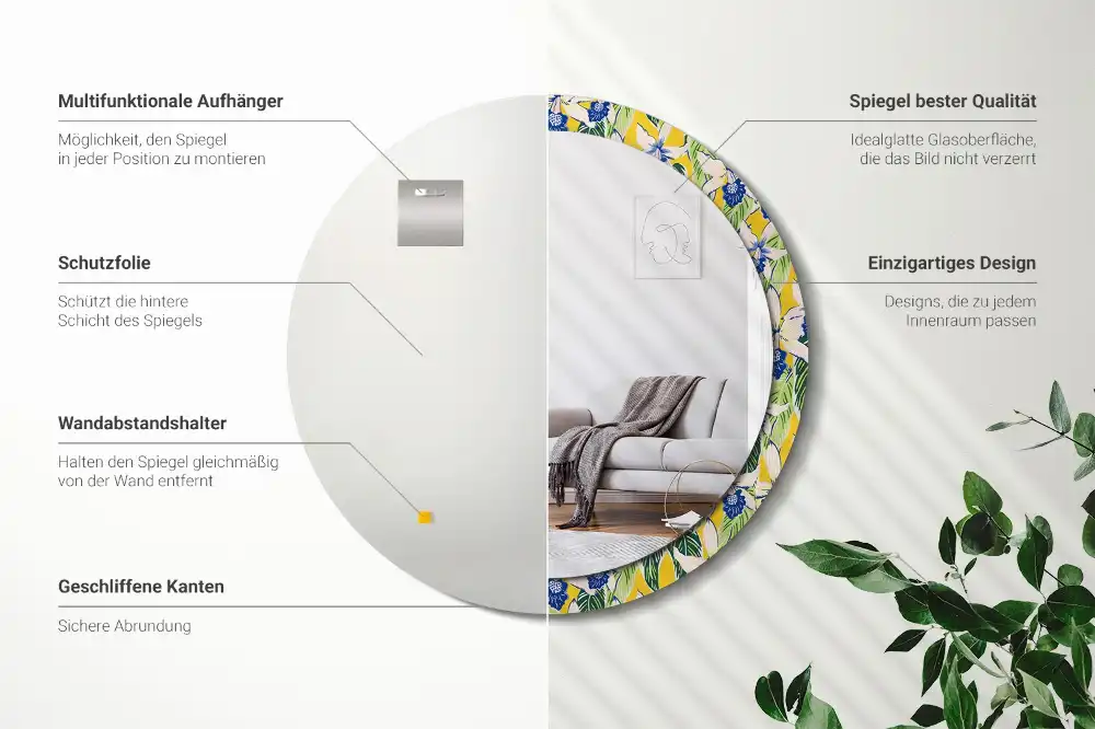 Oglindă decorativă rotundă de perete model orhidee