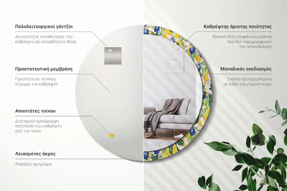 Oglindă decorativă rotundă de perete model orhidee