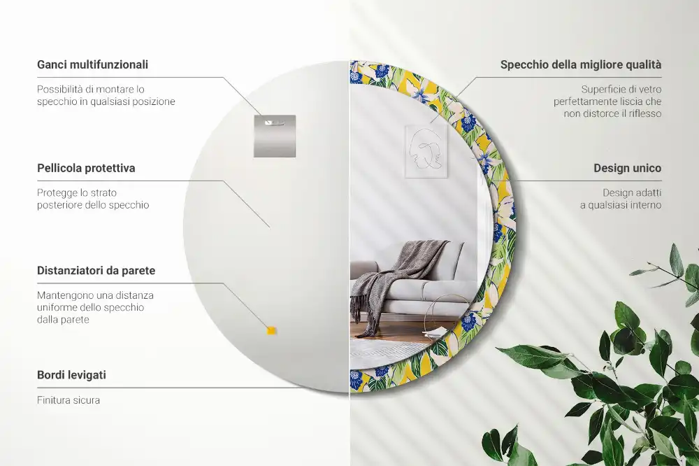 Oglindă decorativă rotundă de perete model orhidee