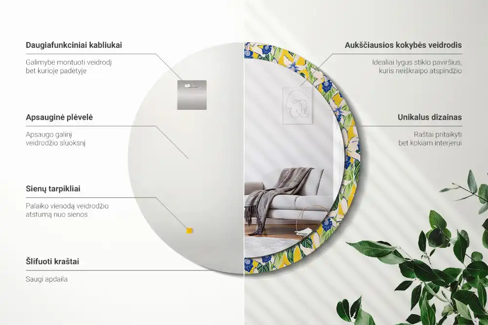 Oglindă decorativă rotundă de perete model orhidee