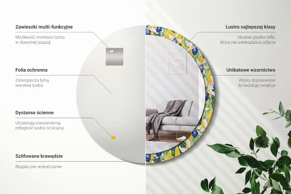 Oglindă decorativă rotundă de perete model orhidee