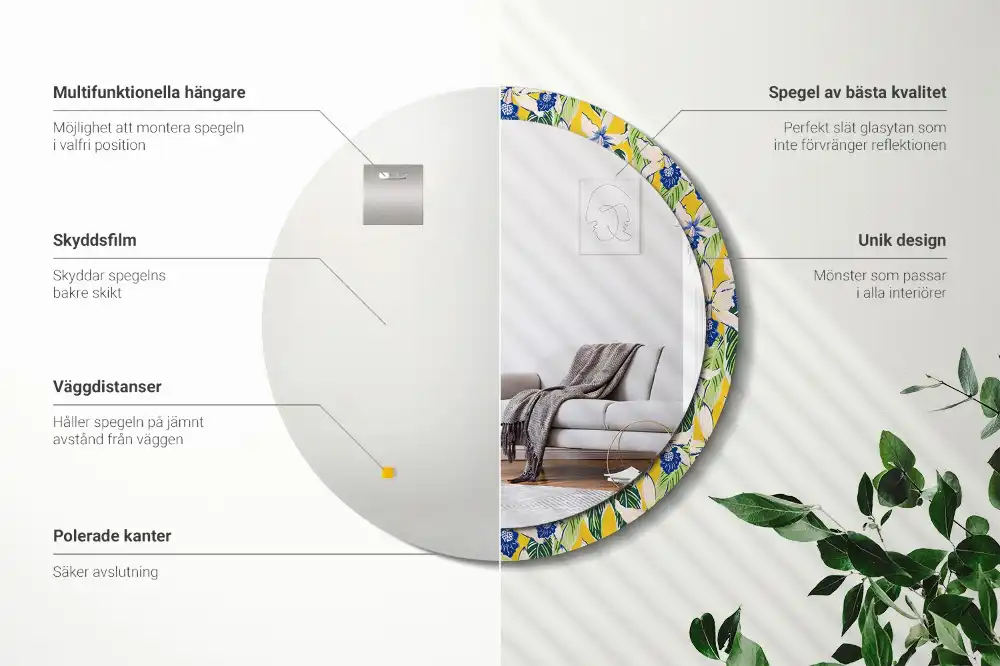 Oglindă decorativă rotundă de perete model orhidee