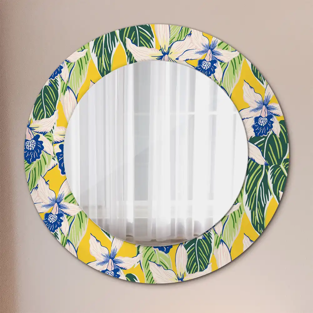 Oglindă decorativă rotundă de perete model orhidee