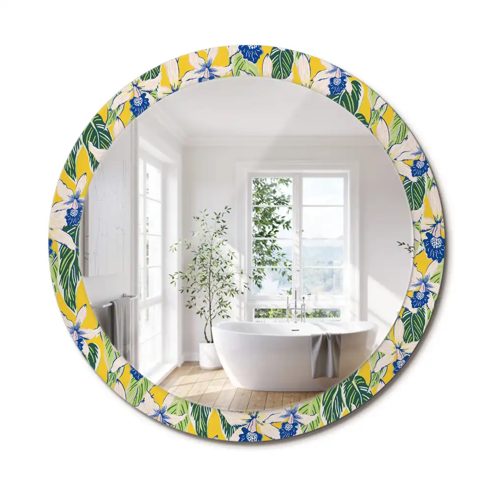 Oglindă decorativă rotundă de perete model orhidee