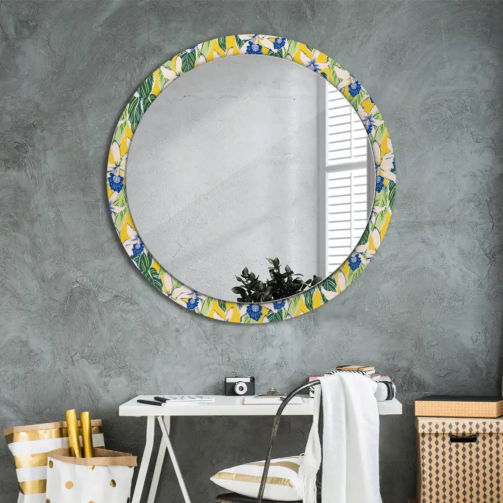Oglindă decorativă rotundă de perete model orhidee