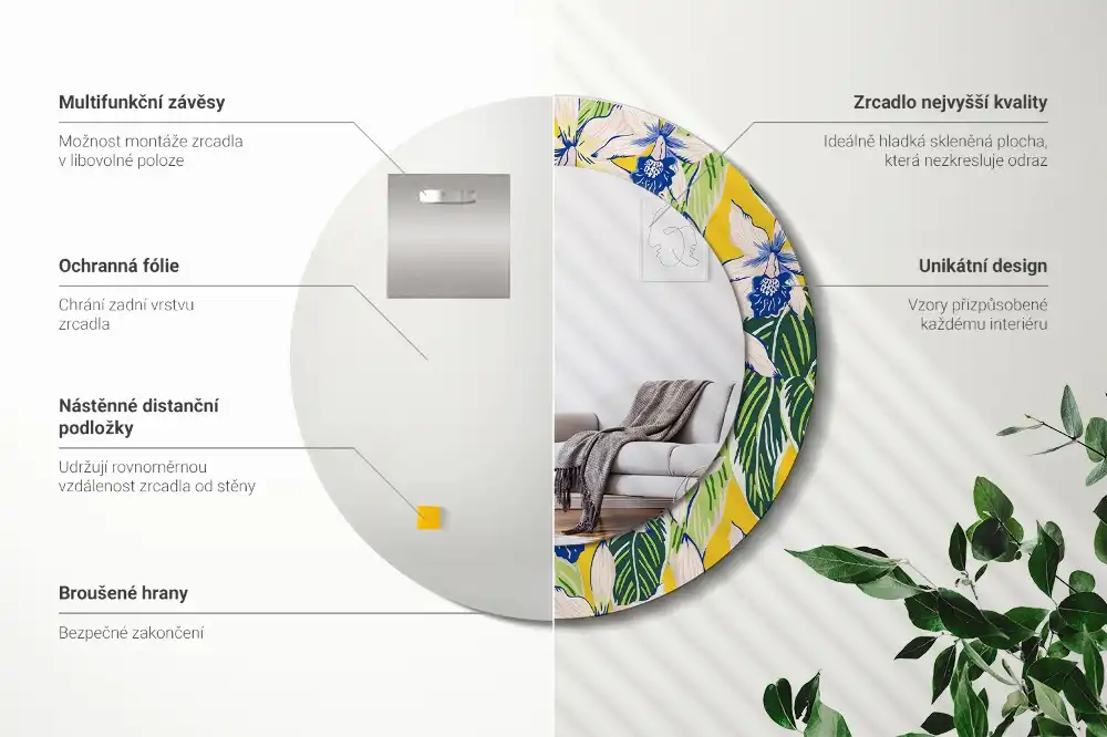Oglindă decorativă rotundă de perete model orhidee