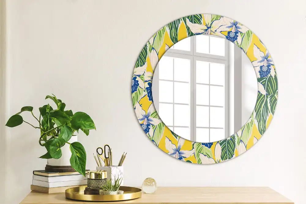 Oglindă decorativă rotundă de perete model orhidee