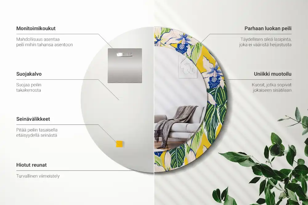 Oglindă decorativă rotundă de perete model orhidee