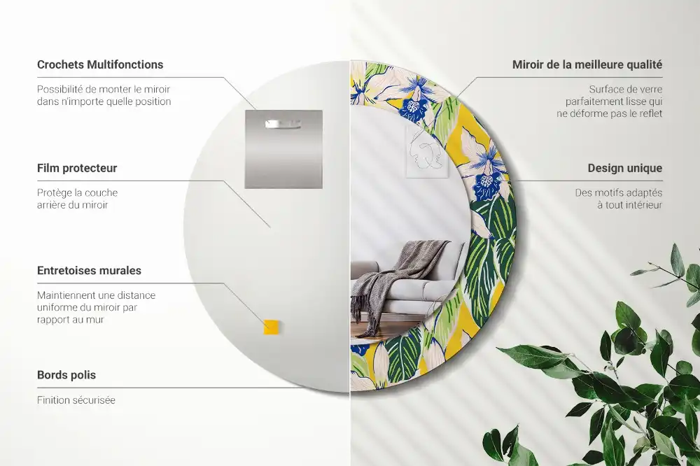 Oglindă decorativă rotundă de perete model orhidee
