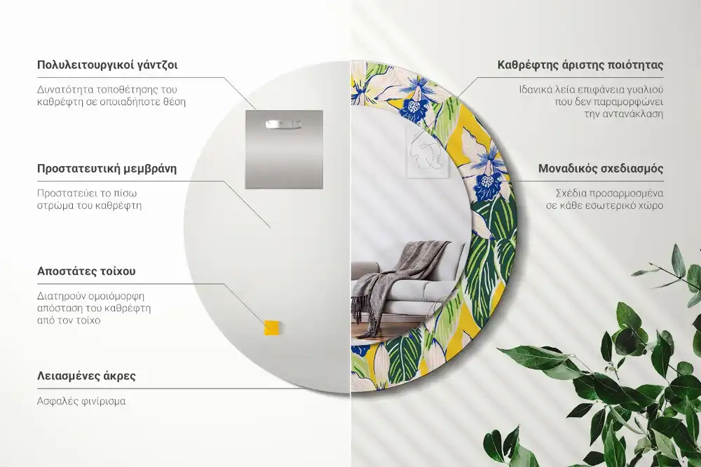 Oglindă decorativă rotundă de perete model orhidee