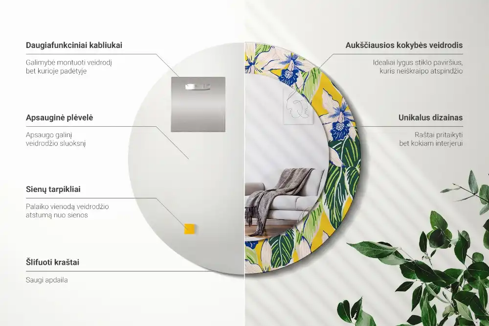 Oglindă decorativă rotundă de perete model orhidee