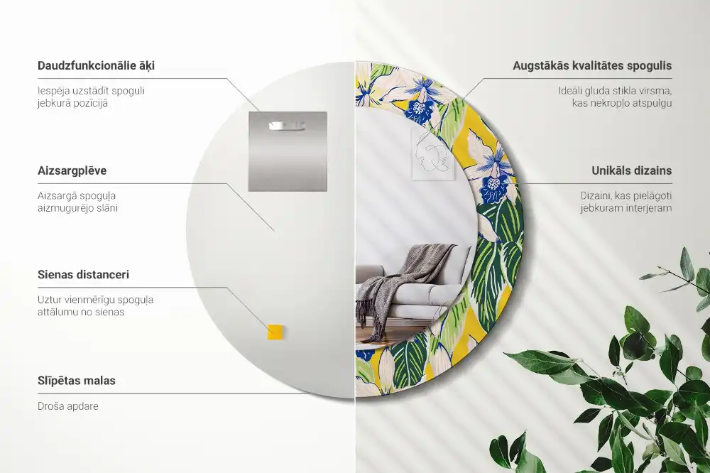 Oglindă decorativă rotundă de perete model orhidee