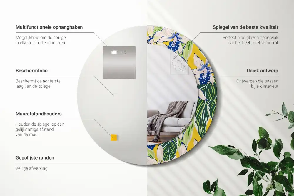 Oglindă decorativă rotundă de perete model orhidee