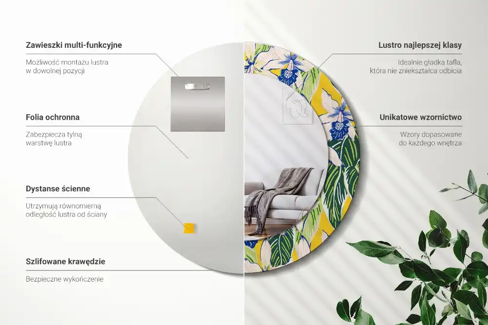 Oglindă decorativă rotundă de perete model orhidee