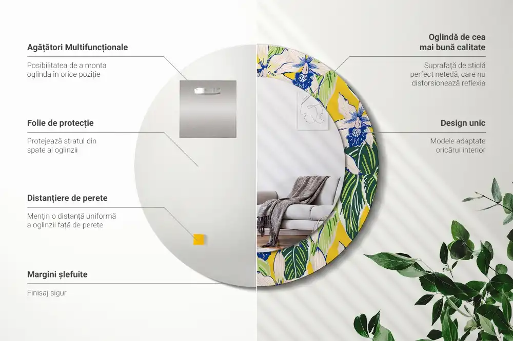 Oglindă decorativă rotundă de perete model orhidee